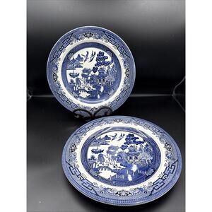 Vintage Churchill Blue Willow 10” Dinner Plates ENGLAND Set Of 2 EUC
